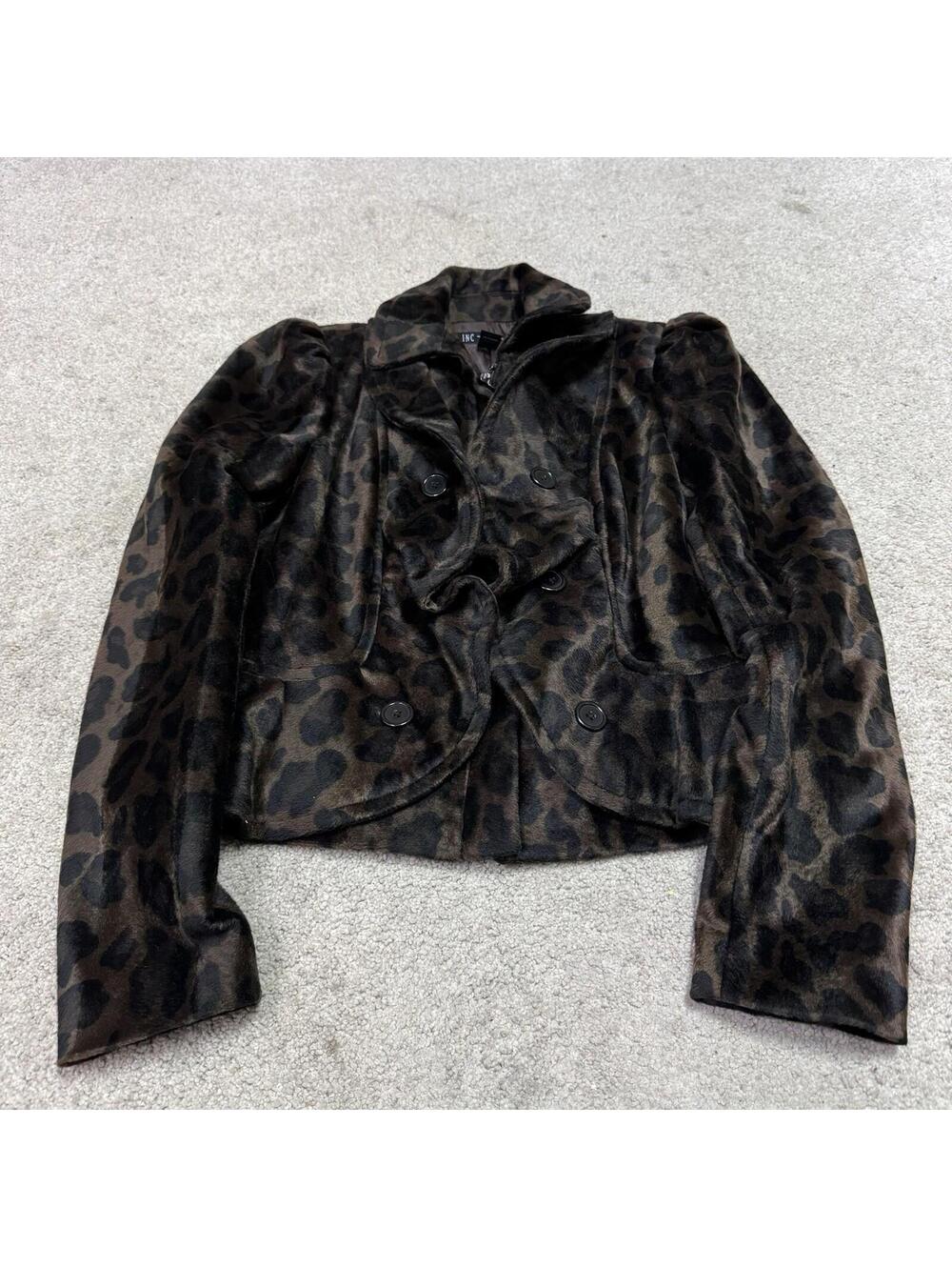 INC International Concepts Jacket Brown Black Animal Print Full Zip Small